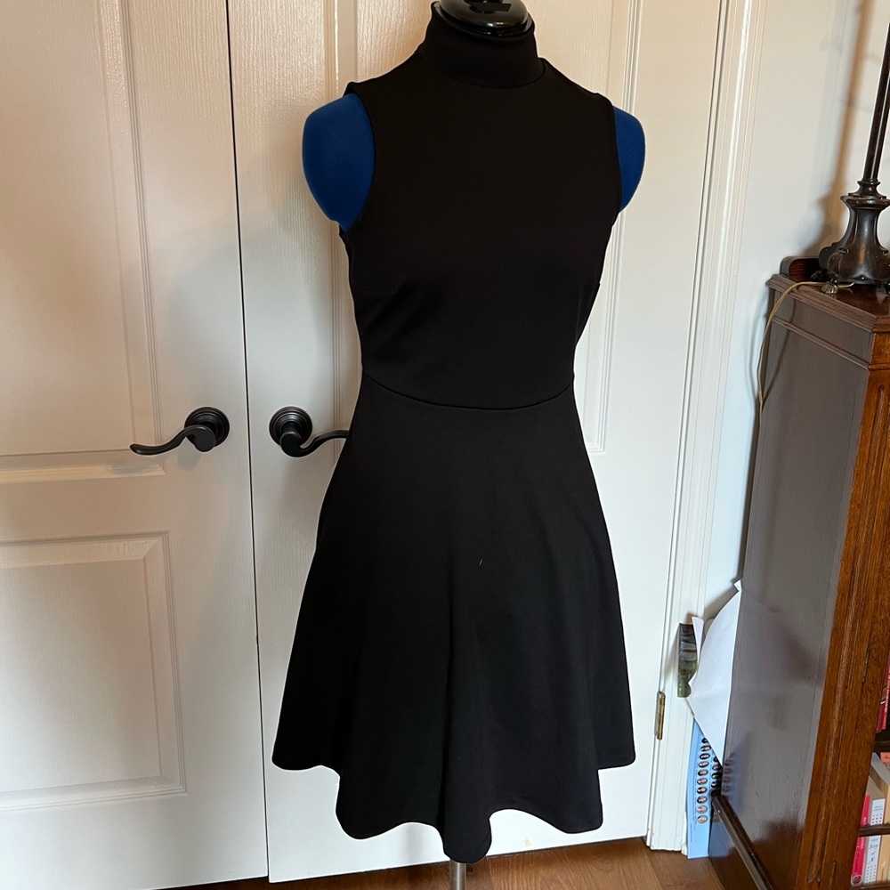 BLACK DRESS ✨ Solid Black Mock Turtleneck Tank A-Line Dress XS